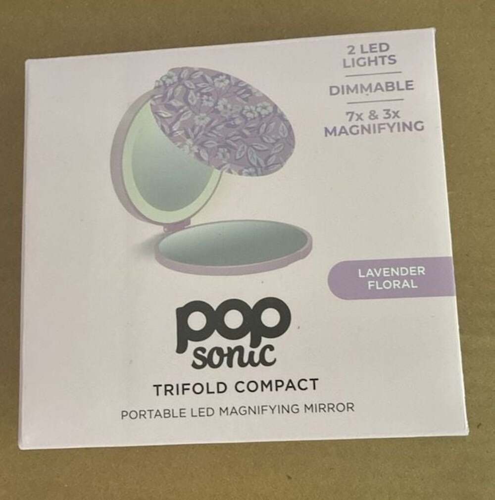 Pop Sonic Trifold Compact Portable LED Magnifying Mirror - Lavender Floral